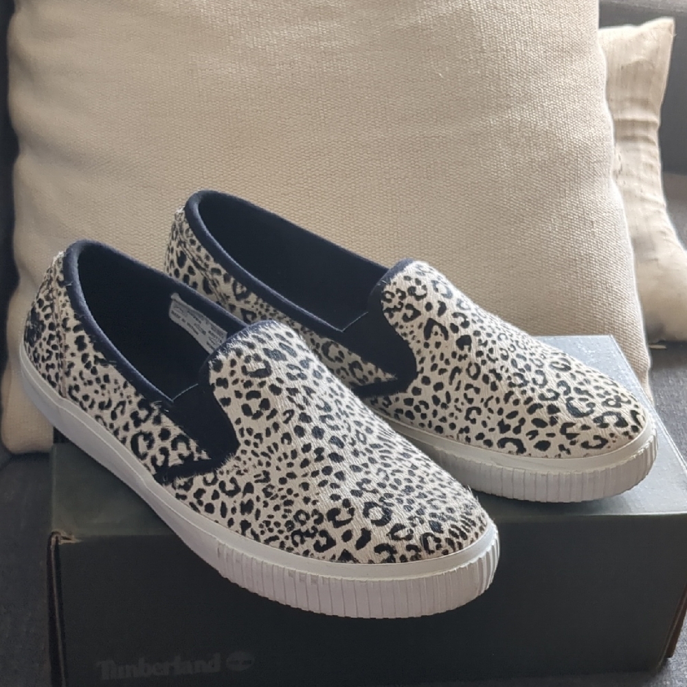 Timberland Skyla Bay Black and White Leopard Print Sneakers - 10